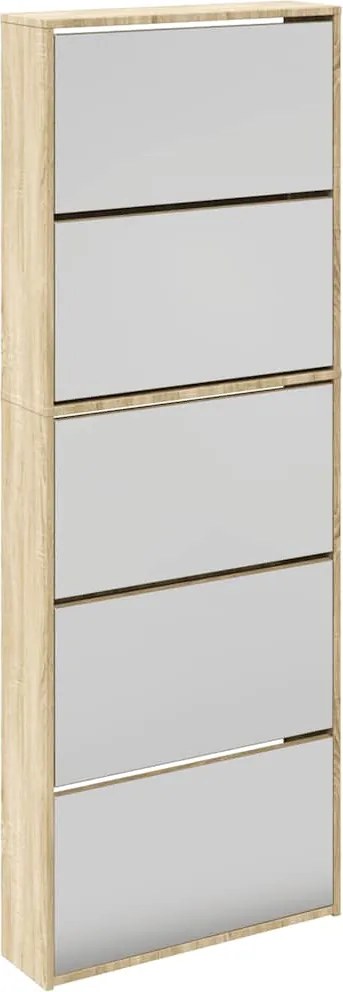 vidaXL 5 szintes tükrös tölgy cipőszekrény 63 x 17 x 169,5 cm