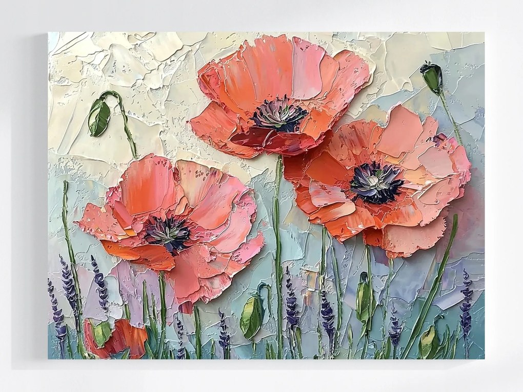Vászonkép Canvas Természet Virágok Piros Pipacs Olaj Impasto 100x75