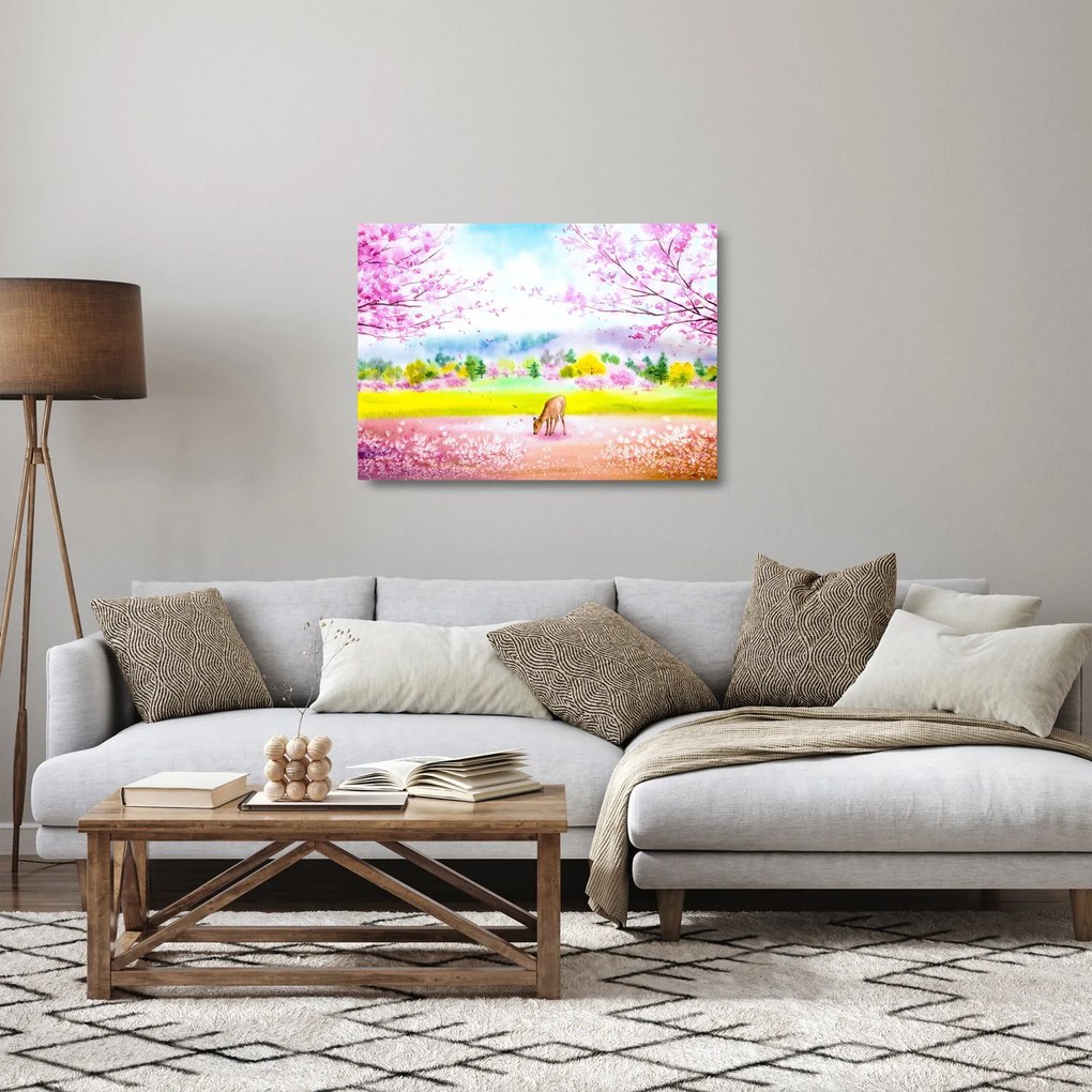 Kép - festett szarvas, akvarell (üvegen) (70x50 cm)