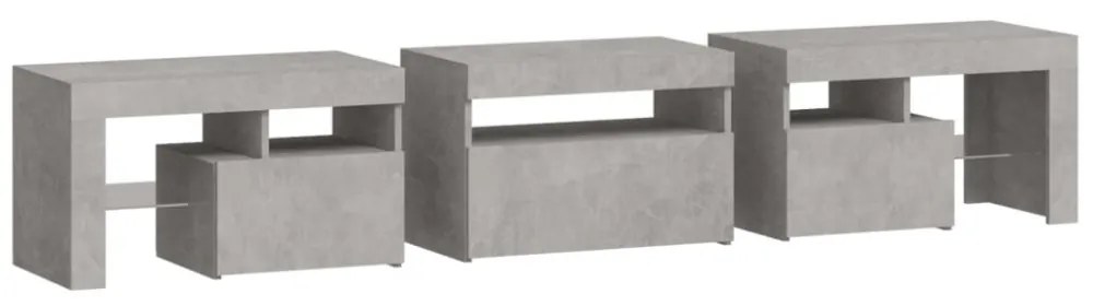 betonszürke TV-szekrény LED lámpákkal 200x36,5x40 cm