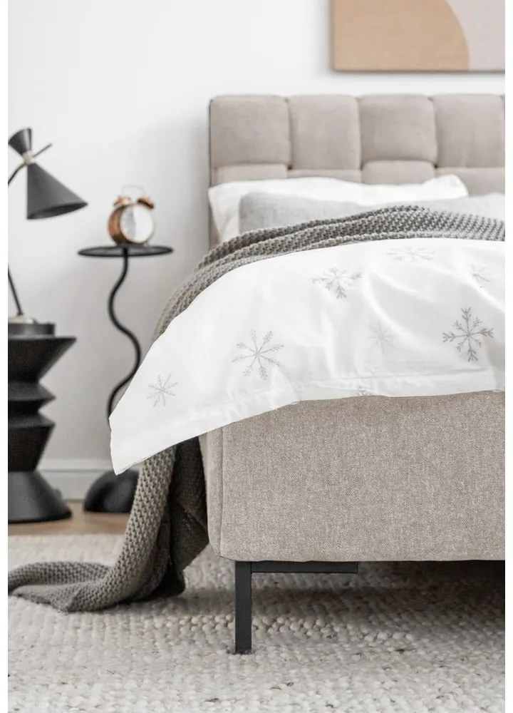 Bézs kárpitozott franciaágy ágyráccsal 160x200 cm Eve – Miuform