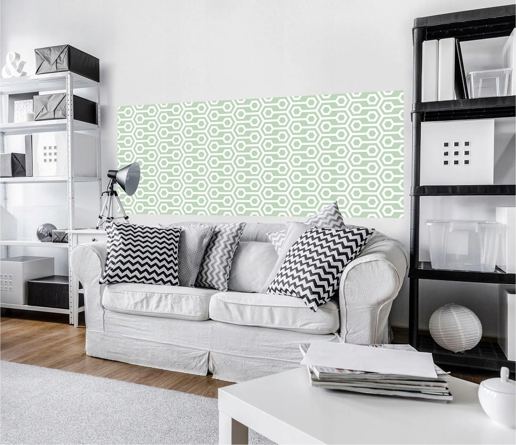 Flizelin fotótapéta Geometrikus hatszögek világoszöld 250x104 +ragasztó