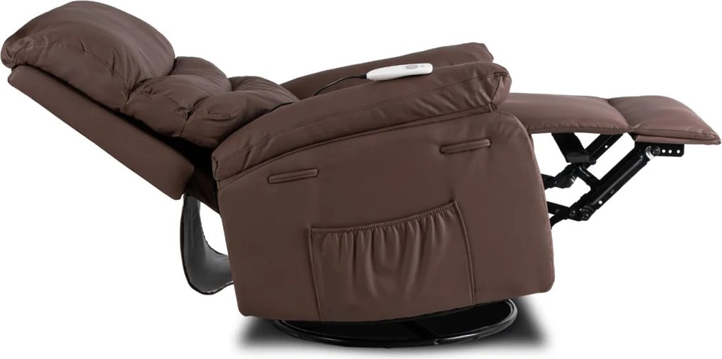 Masszírozós, hintafunkciós dönthető fotel barna színben, műbőr kárpittal BRUCE