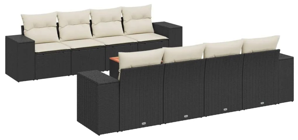 9 részes fekete polyrattan kerti ülőgarnitúra párnákkal