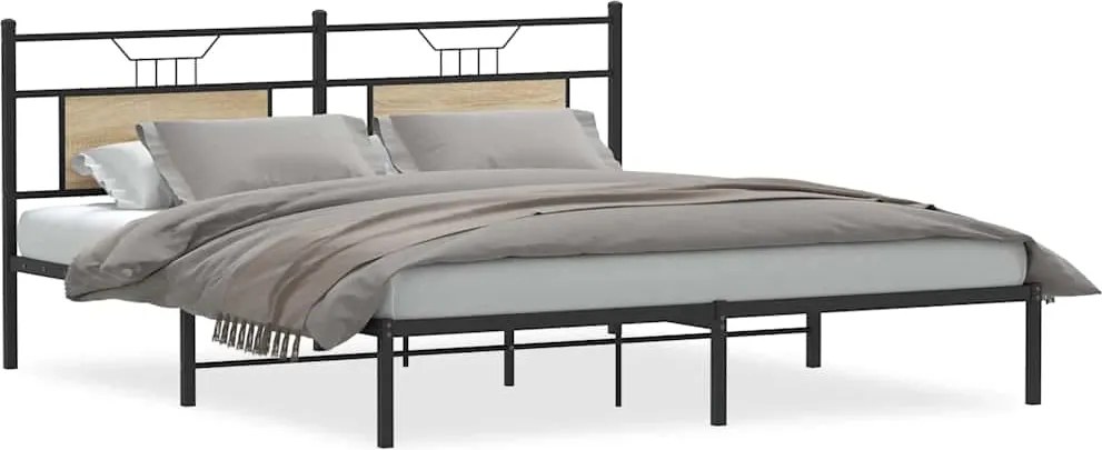 vidaXL sonoma tölgy színű szerelt fa ágykeret matrac nélkül 183x203 cm