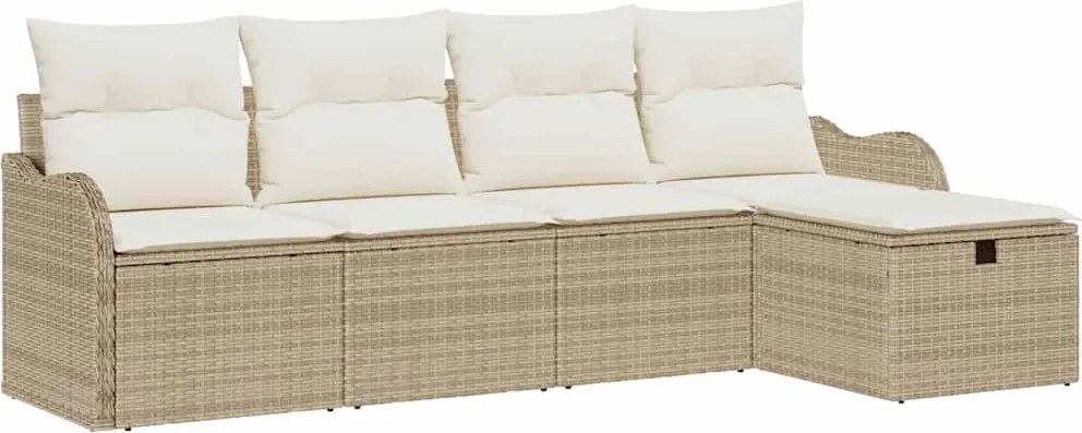 vidaXL Kerti Kanapé Szett párnával tárolóval 5 pcs Bézs Poli rattan