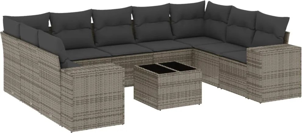 vidaXL 10 részes szürke polyrattan kerti ülőgarnitúra párnákkal