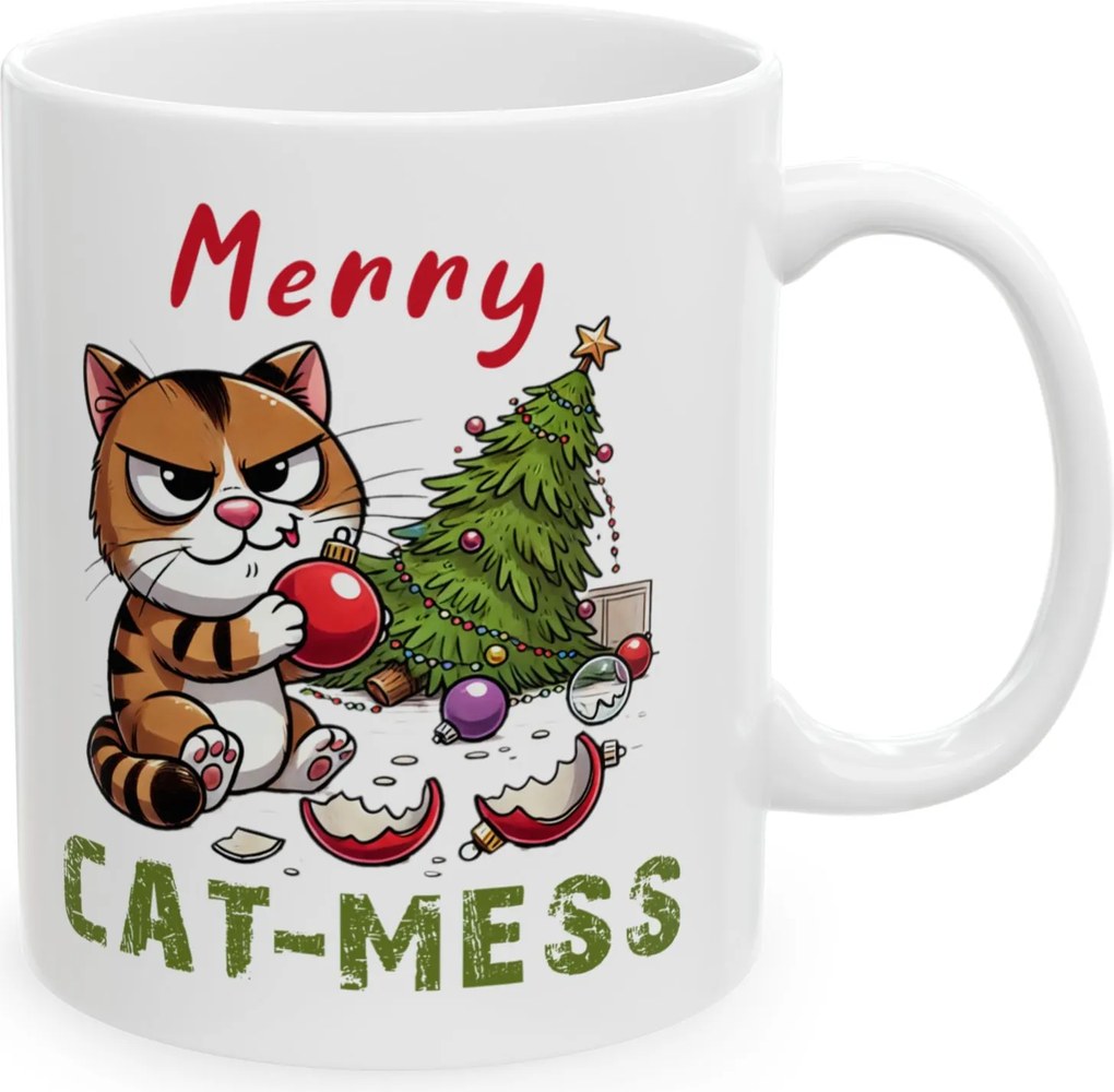 Nyomtatott bögre Karácsonyi rendetlenség Macska cicával Merry Cat-Mess Ajándék