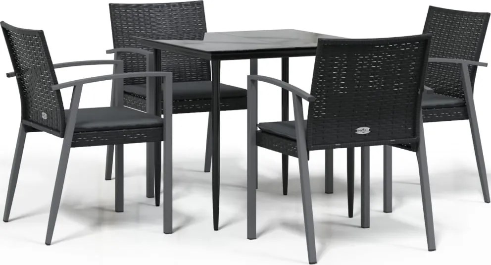 vidaXL 5 részes polyrattan és acél kerti étkezőgarnitúra párnával