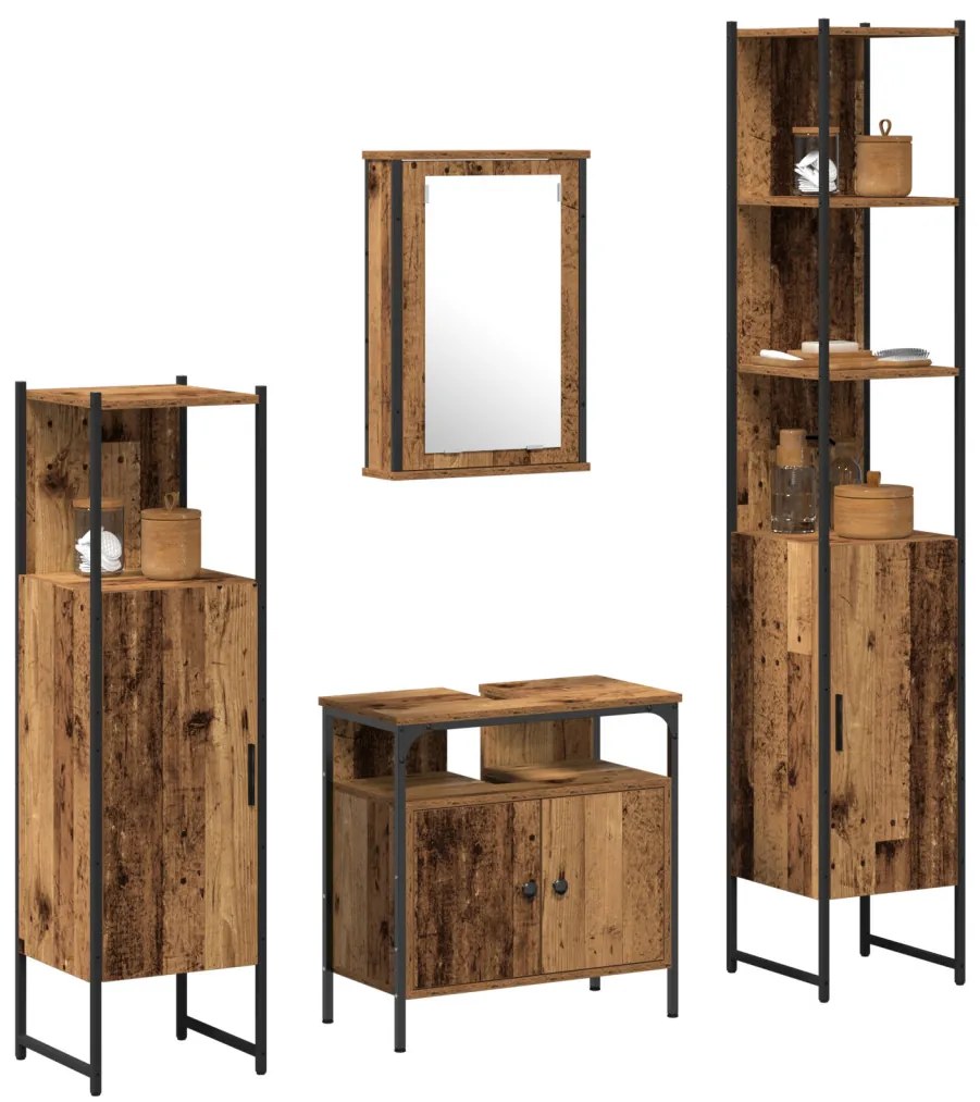 vidaXL Fürdőszoba bútor szett polcokkal ajtóval 4 pcs Régi fa Faanyag