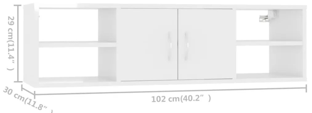 magasfényű fehér szerelt fa fali polc 102 x 30 x 29 cm