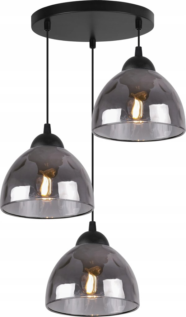 Mennyezeti Függőlámpa Csillár Hármas Fekete Grafit Üveg Lámpabúra