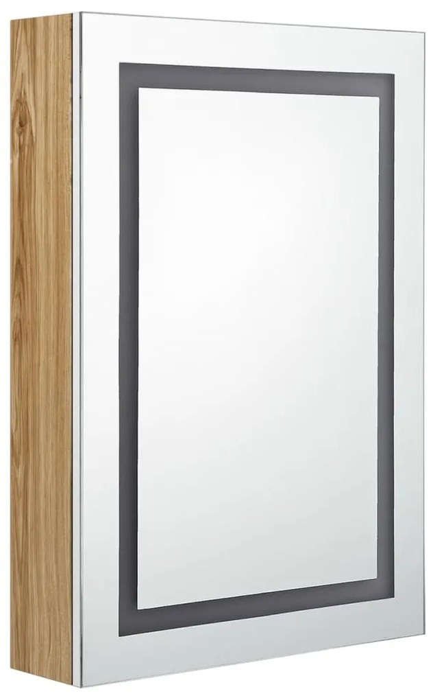 fehér-tölgyszínű LED-es tükrös fürdőszobaszekrény 50x13x70 cm