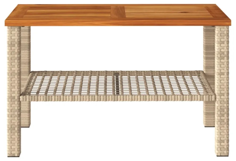bézs polyrattan és akácfa kerti asztal 70 x 38 x 42 cm