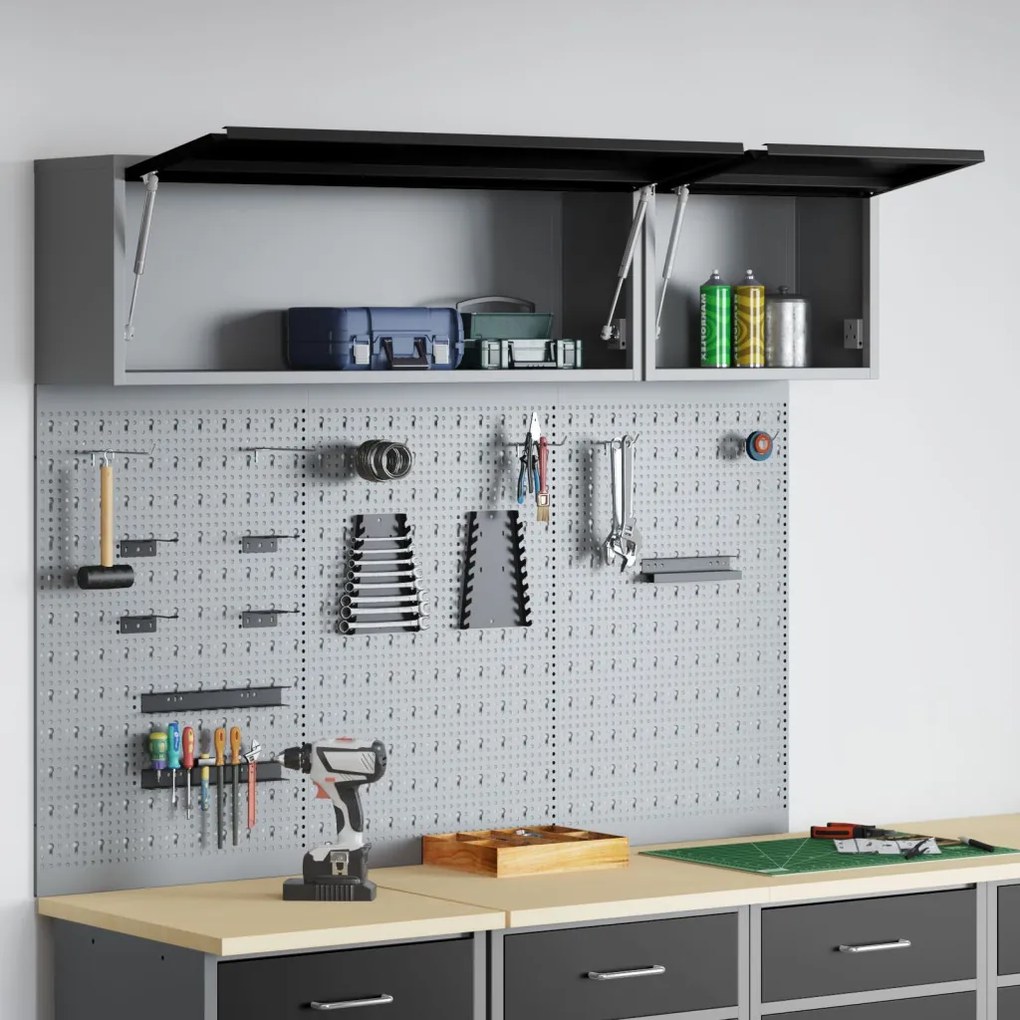 5 Darabos Szerszám Szekrény és Pegboard Készlet Fali Fekete Fém