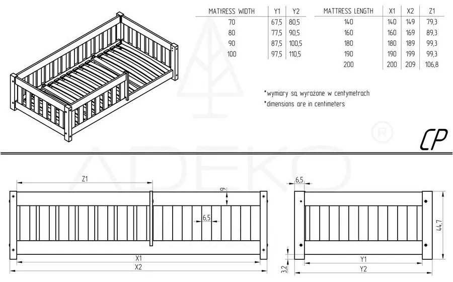 Natúr színű ágyneműtartós gyerekágy kihúzható pótággyal, ágyráccsal 80x200 cm CP – Adeko