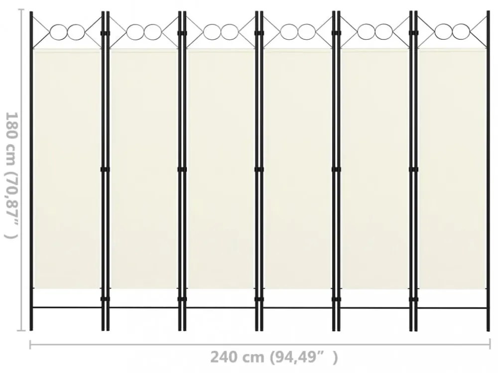 fehér 6-paneles paraván 240 x 180 cm