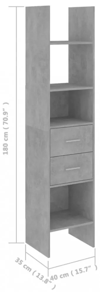 betonszürke szerelt fa könyvszekrény 40 x 35 x 180 cm