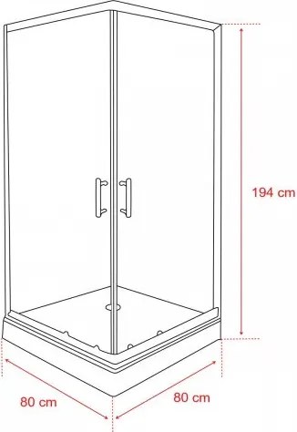 Spirit Clear 80x80x194 cm-es szögletes zuhanykabin, erősített akril zuhanytálcával fekete