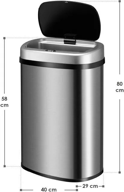 Automatikus érintésmentes hulladékgyűjtő 50 L ezüst