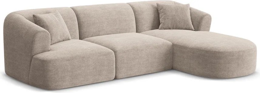 Világosbarna kordbársony sarokkanapé (jobb oldali-heverő résszel) Campi – Cosmopolitan Design