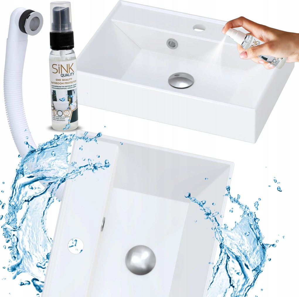 Mosdókagyló Fali 50-ES Téglalap Alakú Fehér Konglomerátum