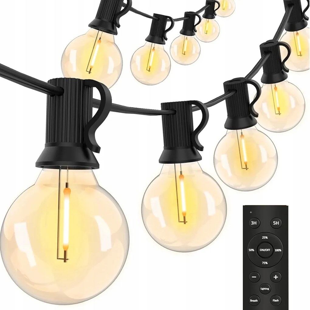 Kerti fényfüzér 20M 37X Led izzó G40 Távirányító Tompítható Lánc