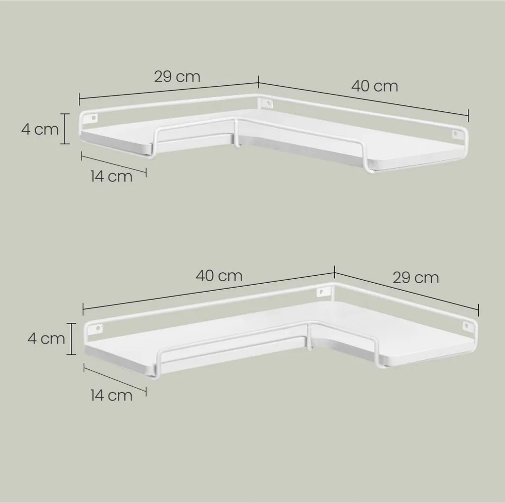 2 darabos sarok fali polc, fehér 40x29x4cm