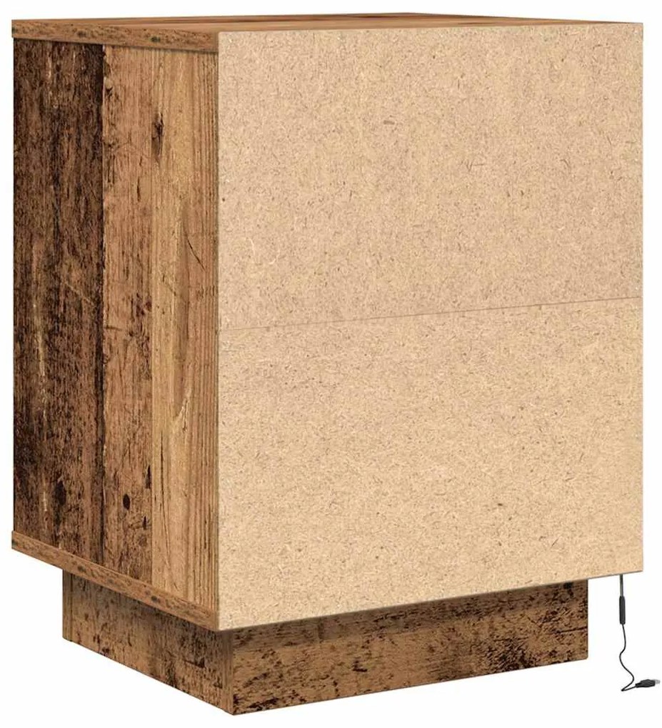 2 db antik fa éjjeliszekrények LED világítással 38x34x50 cm