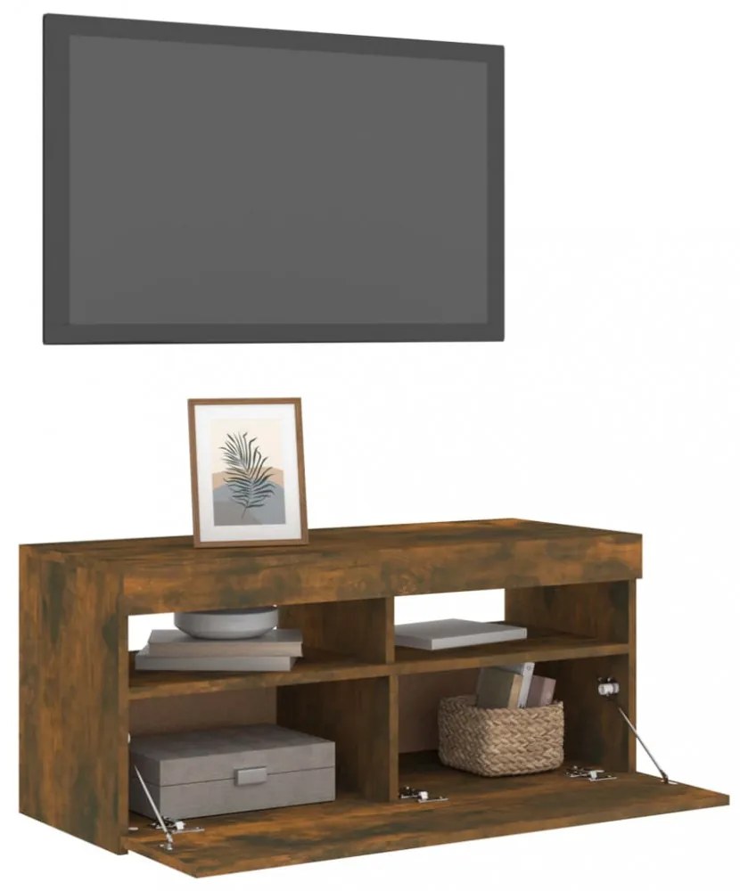 füstös tölgy színű TV-szekrény LED-ekkel 90 x 35 x 40 cm