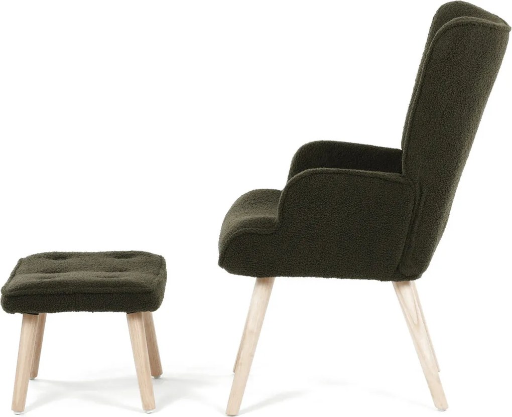 Zöld relaxfotel, boucle szövet kárpitozással