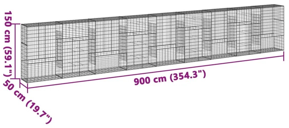 horganyzott vas gabion kosár fedéllel 900 x 50 x 150 cm