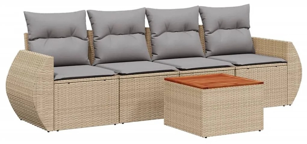 5 részes bézs polyrattan kerti ülőgarnitúra párnákkal