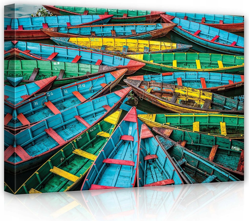 Vászonkép 70x50 Színes csónakok kikötő tó tükröződés élénk