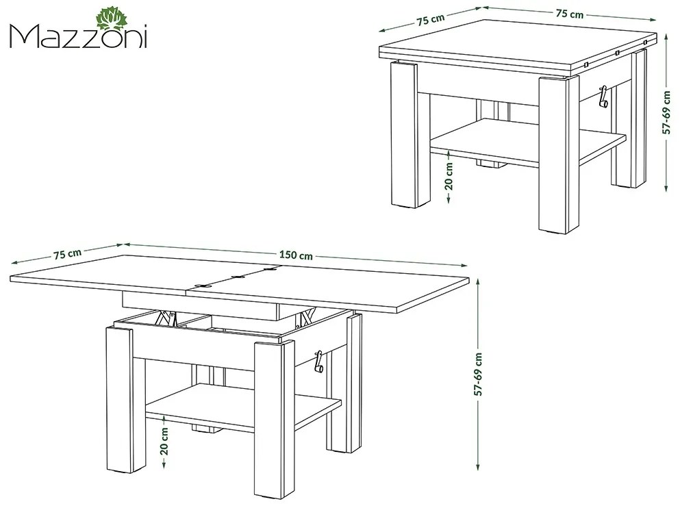 Mazzoni CLEO Artisan Tölgy/Antracit (Sötétszürke) - NYITHATÓ/ MAGASÍTHATÓ DOHÁNYZÓASZTAL ÉTKEZŐASZTAL ÉS DOHÁNYZÓASZTAL EGYBEN