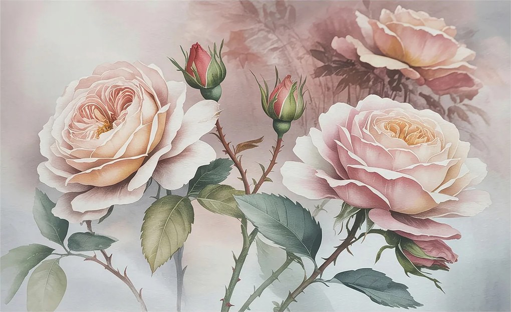 Flizelin tapéta Divatos 3D fali ragasztó pasztell rózsák 416x254 ragasztó