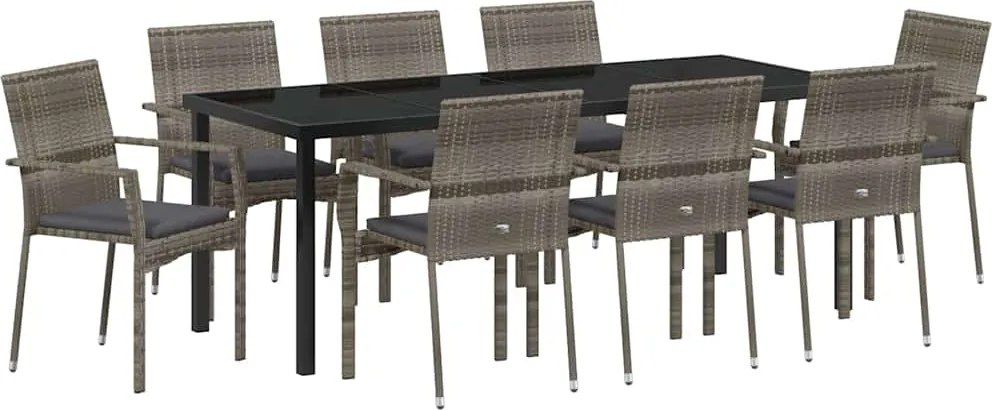 vidaXL Kert étkező szett párnával 9 pcs Szürke polirattan