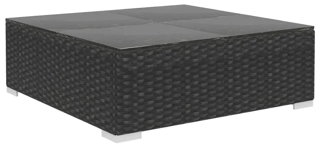 7 részes fekete polyrattan kerti társalgószett párnákkal