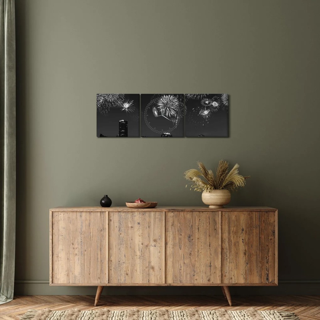Kép - tűzijáték Miamiban, fekete és fehér (órával) (90x30 cm)