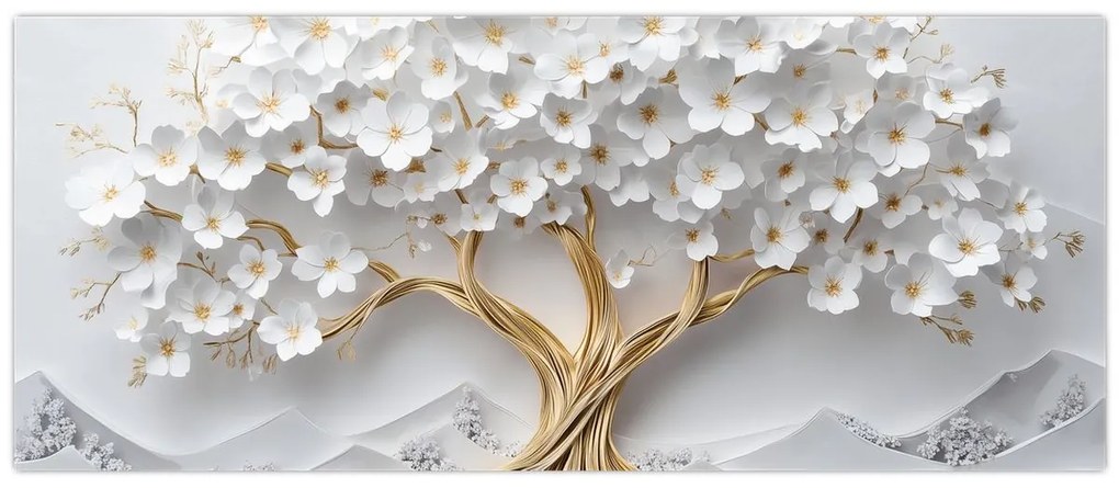Kép – 3D elegáns életfa virágokkal (120x50 cm)