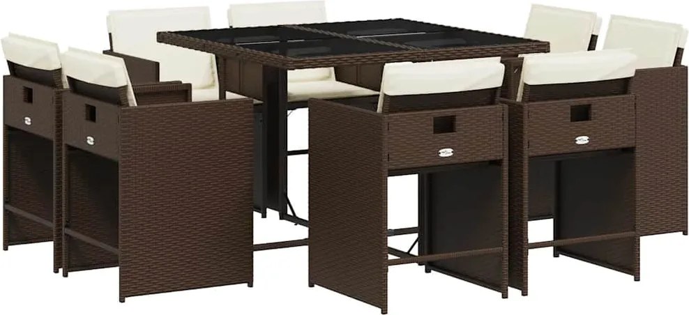 vidaXL 9 részes barna polyrattan kerti étkezőgarnitúra párnákkal