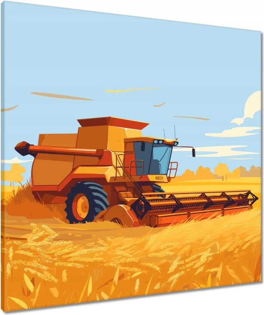 Vászonkép 70x70 Bölény teljesen aratás nyírja a gabonát a mezőn