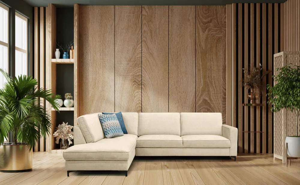 Széthúzható ülőgarnitúra, krémszínű, balos, ERMON ROH