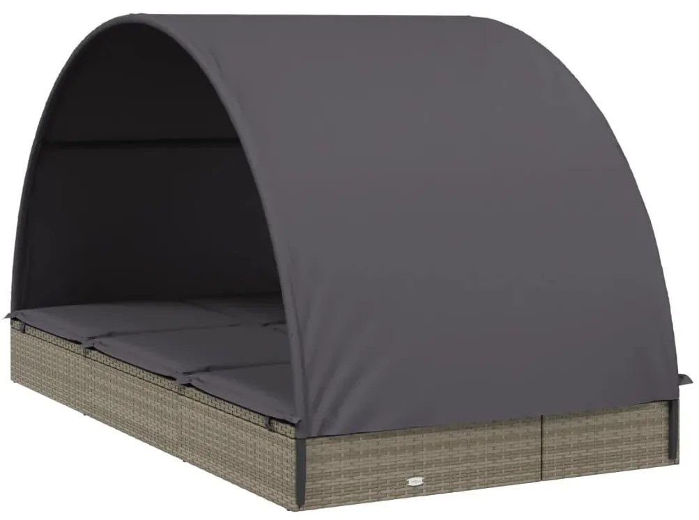 2 személyes szürke polyrattan napágy kerek tetővel 211x112x140