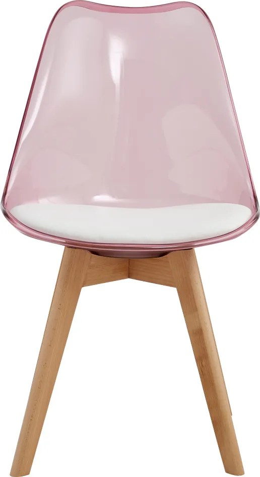 Szék, átlátszó rózsaszín, akril/ekobőr/bükk, BALI 2 NEW