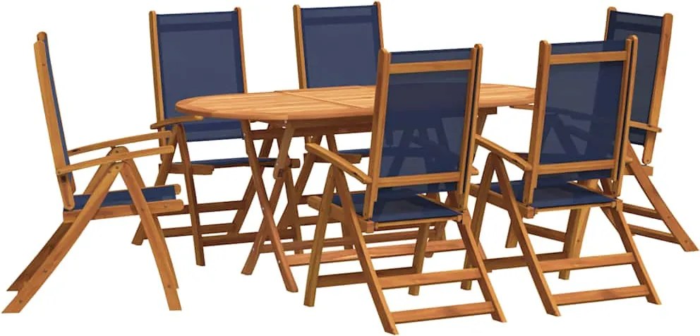 vidaXL 7 részes tömör akácfa és textilén kerti étkezőgarnitúra