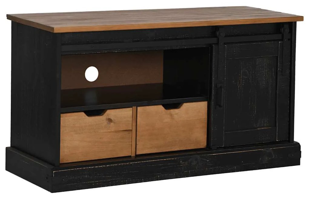 HALDEN fekete tömör fa TV szekrény tolóajtóval 110x40x60 cm
