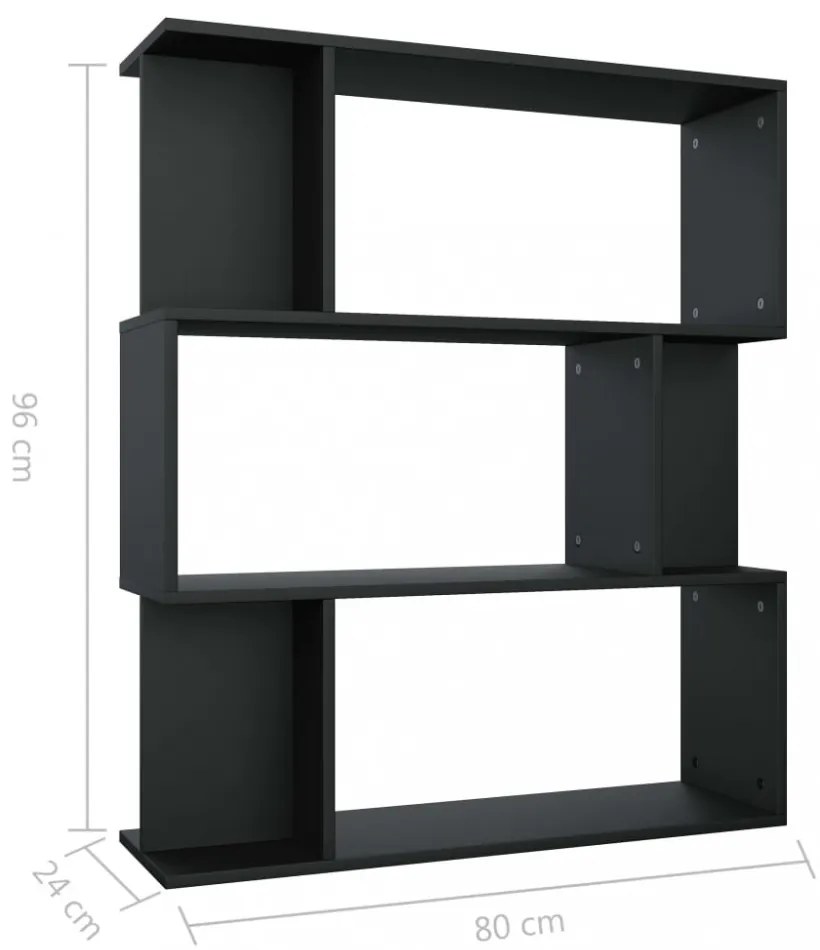 fekete szerelt fa könyvszekrény/térelválasztó 80 x 24 x 96 cm