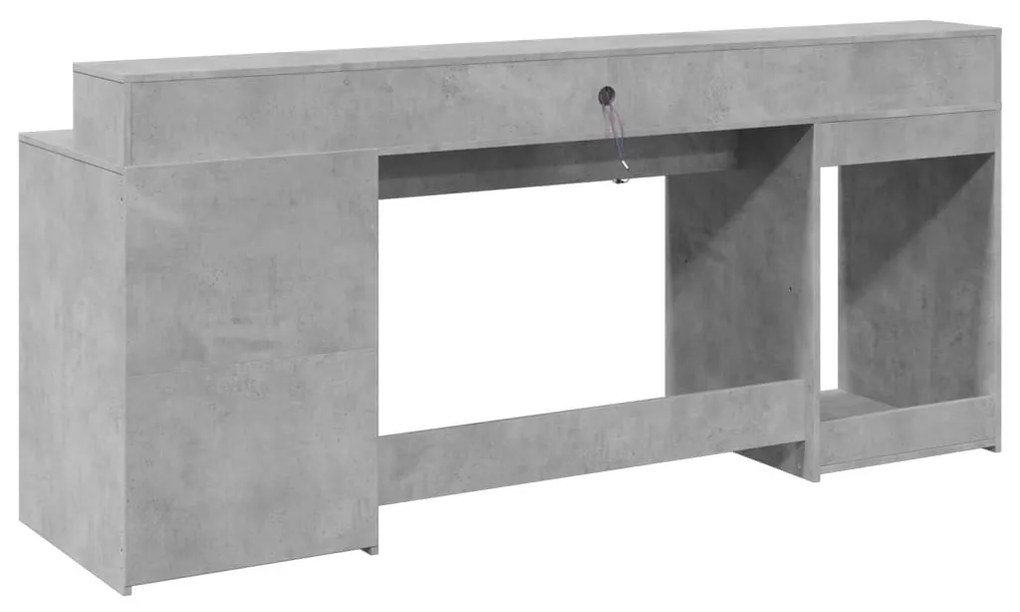 betonszürke szerelt fa íróasztal LED-világítással 200x55x91 cm