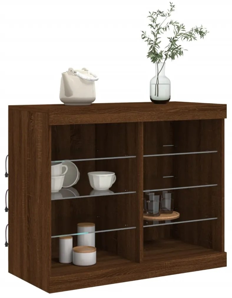 barna tölgy színű tálalószekrény LED-ekkel 81 x 37 x 67 cm